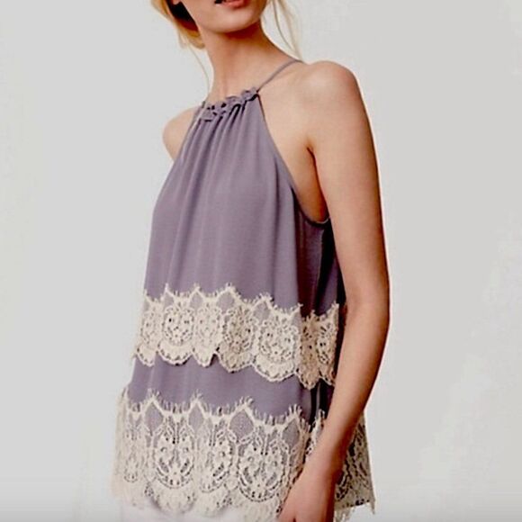 Loft Tiered Lace Trim Halter Top Size XS - Picture 1 of 7